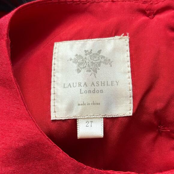 Laura Ashley Red Tafetta Dress with Plaid Trim - Picture 4 of 4